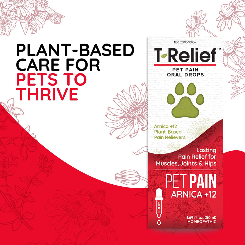 T-Relief Pet Pain Relief Drops Arnica +12 Powerful Natural Medicines Help Reduce Muscle Joint & Hip Pain Soreness Stiffness Injuries in Dogs & Cats - Fast-Acting Soother - 1.69 oz T-Relief Pet Pain drops - 1.69 oz - NewNest Australia