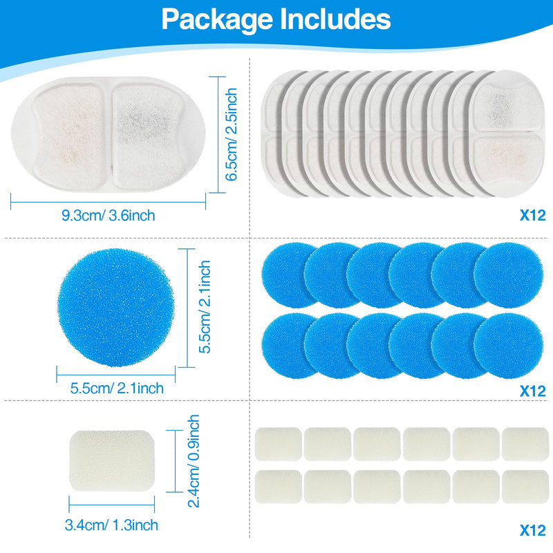 DOOOB Dog Water Fountain Filter, 36 Pack Dog Fountain Filters 12 Filters + 12 Sponges + 12 Sponges