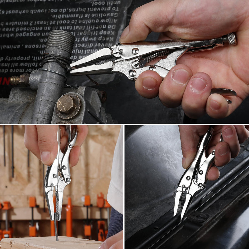WORKPRO 4-1/2 inch Long Nose Locking Pliers, Chromium-Vanadium Steel Locking Pliers, Locking Adjustable Vise Grips for Clamping Twisting Welding 4-1/2"