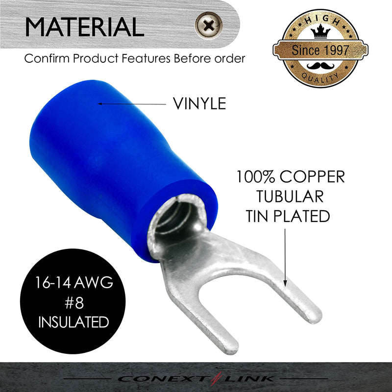Conext Link STV-8B100 Vinyl Spade Terminal 100 Pack (#8 Stud, Blue 16-14 Gauge)