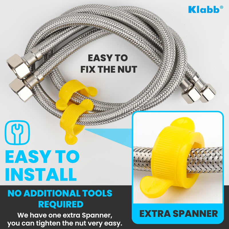 Klabb F12 24 inches Line Connects Kitchen Sink to Water Supply, Braided Faucet Connector with 1/2 in x 3/8 in Brass Nut, Stainless Steel (Pack of 2), 2 Count Silver