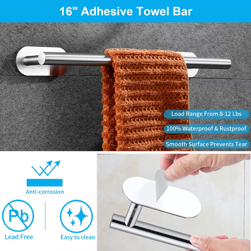 5 Pieces Bathroom Hardware Set,Towel Bar Set Stainless Steel Wall Mounted,Includes 16In Hand Towel Bar, Towel Ring, Robe Towel Hooks,Toilet Paper Holder, Bathroom Towel Rack Set Silvery 5
