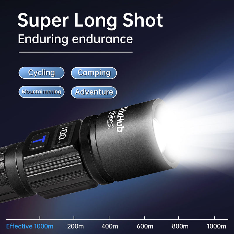 Rechargeable Flashlights High Lumens, 950,000LM Super Bright Flash Light, 5 Modes Zoomable Linternas with LCD Digital Display, Powerful Handheld LED Flashlights for Emergencies Camping Black