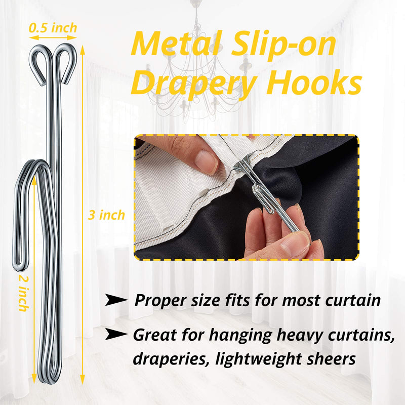50 Pieces Drapery Pins Metal Curtain Hooks Drapery Hooks Metal Curtain Hooks Pins for Drapes Pinch Pleat Hooks Window Curtain, Door Curtain and Shower Curtain (Silver) Silver 50