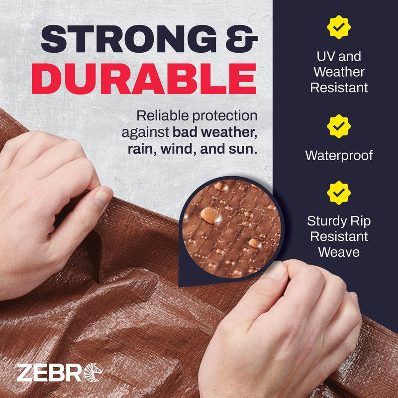 6' x 8' Brown/Silver Heavy Duty Tarp with Grommets Reinforced - 10 Mil Thick - Double Sided Plastic Waterproof Tarps - Large Tarpaulin Cover for Outdoor Camping Tent Tarp RV Roof Rain - Zebro 6' x 8'
