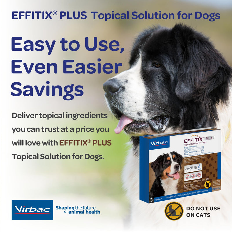 EFFITIX PLUS Topical Solution for Dogs - Waterproof Dog Flea and Tick Treatment for X-Large Dogs (89-132lbs) 3 Doses by Virbac