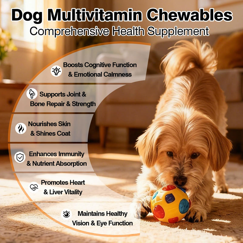 29-in-1 Advanced Cognition Dog Vitamins and Supplement with Melatonin Omega-3 L-Theanine 200 Ct Dog Multivitamins Chewable Supports Cognitive Function, Nervous System, Overall Health - Chicken Flavor