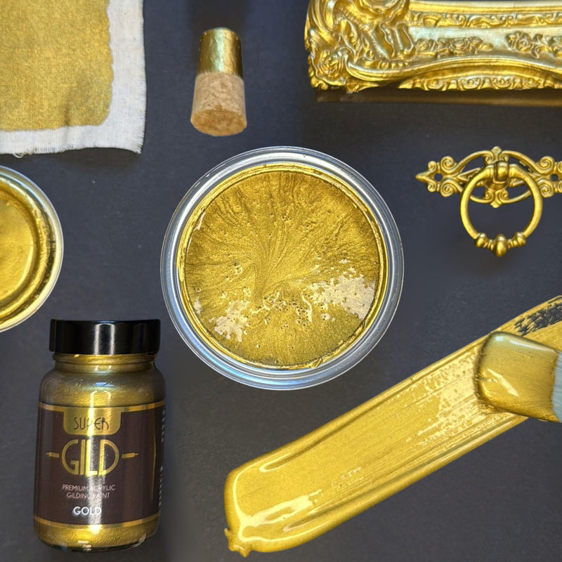 Super GILD Liquid Gold Acrylic Paint - High Pigment Metallic Enamel for Wood, Metal, Ceramics, Glass, Plastic, Canvas & More - Water-Based, Non-Tarnish Finish - 60ml 2.03 Fl Oz (Pack of 1)