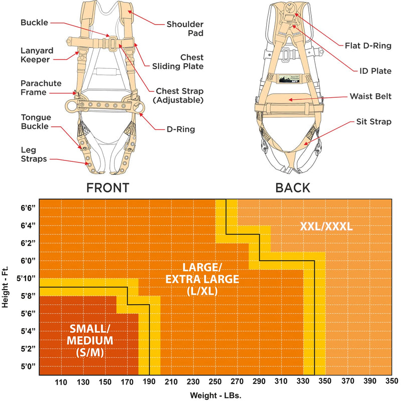 AFP Demon Fall Protection Comfortable Safety Harness (OSHA/ANSI PPE) Harness Only Yellow Small-Medium