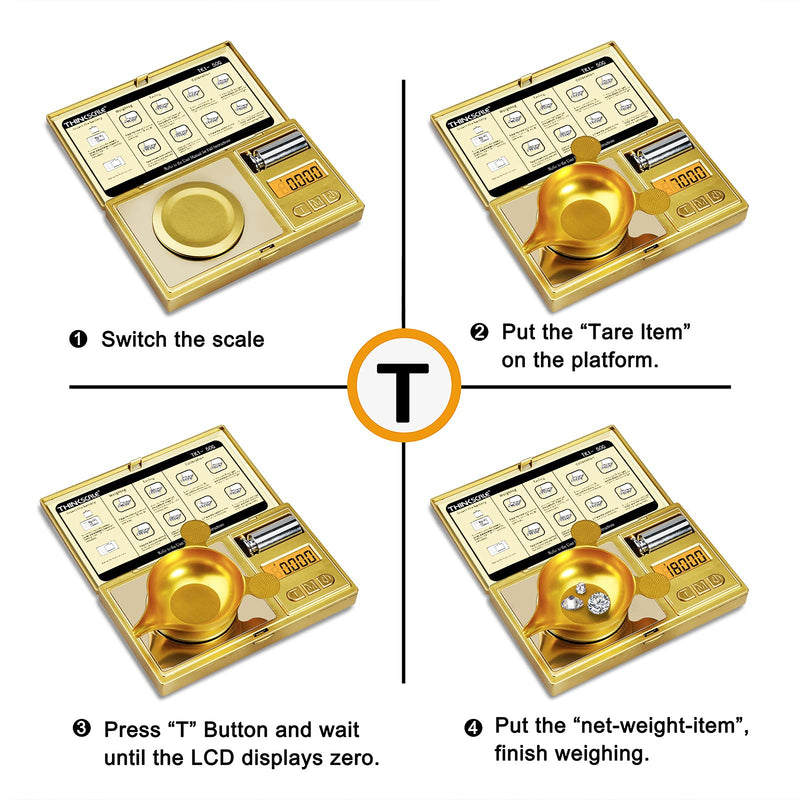 THINKSCALE 50g/0.001g Digital Milligram Scale, Gold Mg Scale with 50g Calibration Weight, Powder Scale for Reloading, Micro Gram Scale, Miligram Scale for Powder Medicine