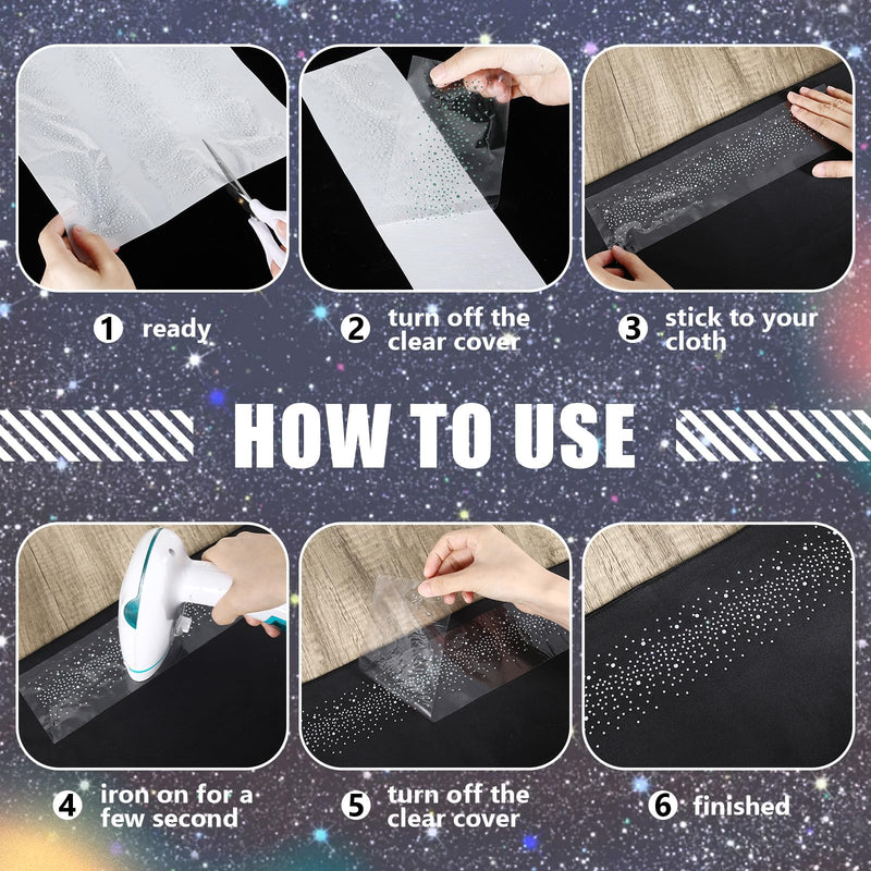 Glenmal 12 Pcs Sheet Iron-on Rhinestone Sheets Crystal Transfers Glitter Hotfix Rhinestone Decals Hot Melt Patches in 2 Styles for Clothing Craft DIY Decor (Modern Style) Modern Style