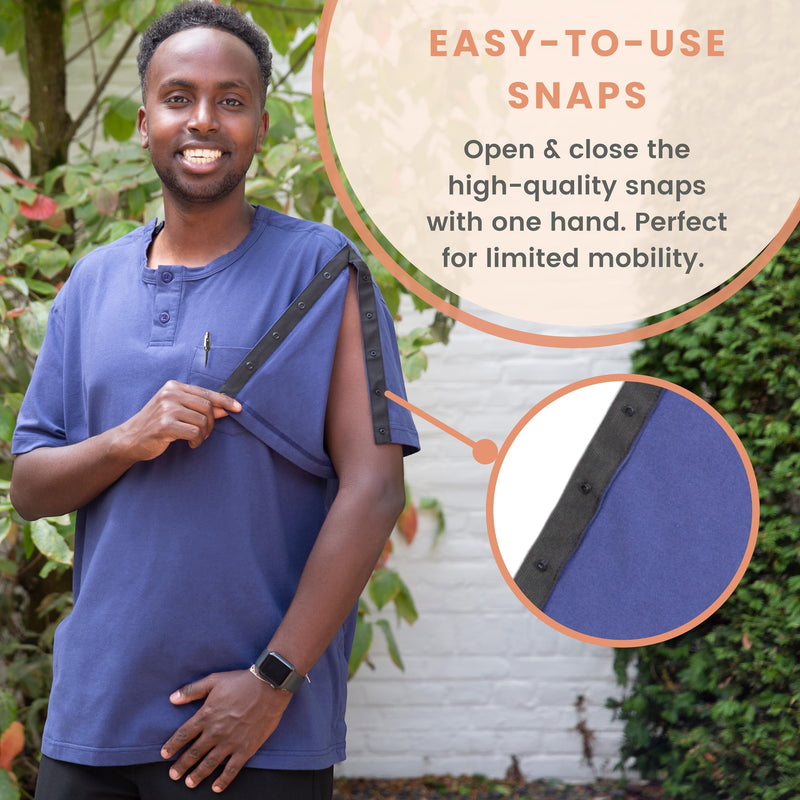 MOYOAMA Post Surgery Shirts for Men – After Shoulder Surgery Shirts, Post Shoulder Surgery Shirts for Men, Broken Arm Shirt 3X-Large Navy Blue