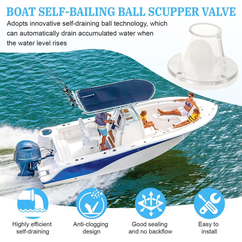 Boat Self-Bailing Ball Scupper Valve - Fits 3/4 Inch to 1-1/2 Inch scuppers for Boats- Boat Scupper Drain Valve Self-Bailing Ball Replaces Old Flapper Scuppers 2