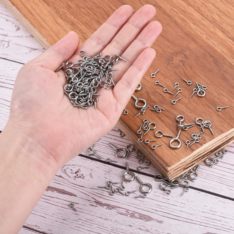 uxcell 100Pcs Eye Screws, 304 Stainless Steel 12x5mm Small Self Tapping Screw Hooks Ring Mini Eye Pins for DIY Handwork Wooden Clay Pendants Cork Bottles, Silver 100