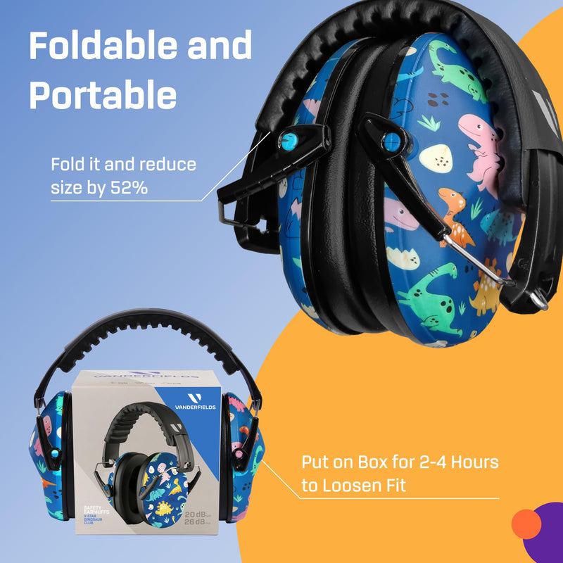 Vanderfields Kids Ear Protection, Noise Canceling Headphones Kids, Age 3-16, 26dB/27dB Noise Reduction, Ear Muffs for Kids Dinosaur Club (2)