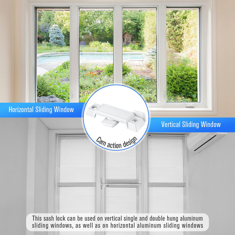 Saillong 3 Pack Sash Lock for Vertical and Horizontal Sliding Windows Replacement for F 2590, Replace Broken Sash Locks for Additional Home Security, 2-1/4” Mounting Hole Centers (White) White