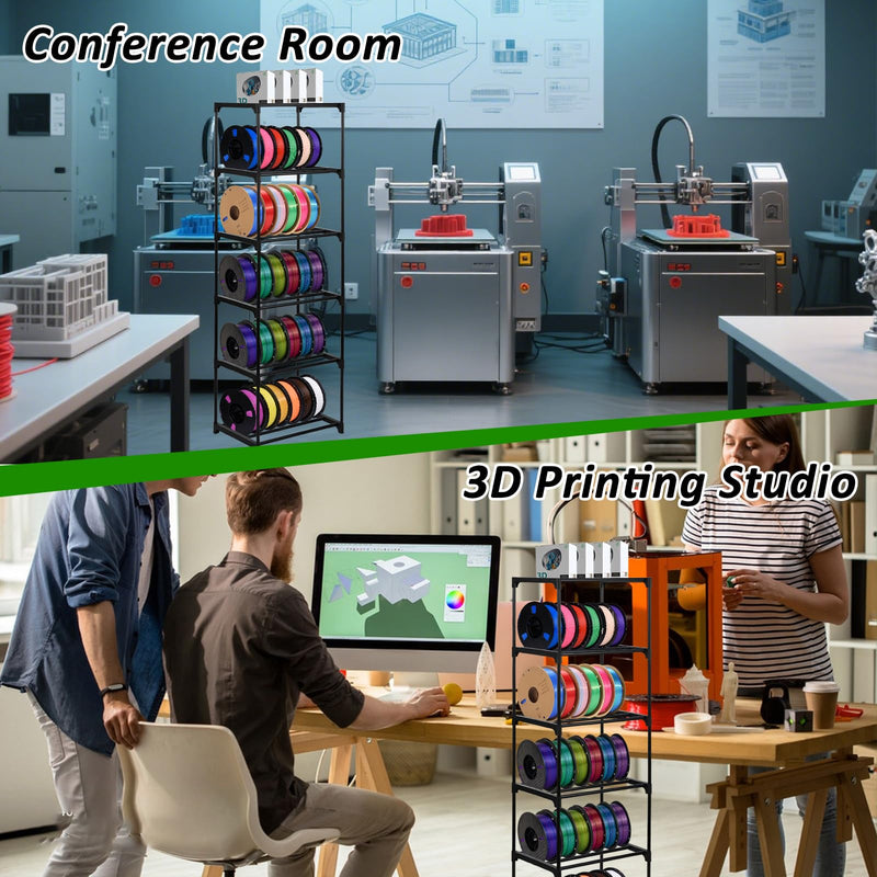 2 Pack 3D Printer Filament Storage Rack, 6-Tier Large Capacity Spool Holder, Heavy Duty Metal Filament Organizer Shelf for PLA/ABS/TPU/Other 3D Printing Materials, Printing Studio & Workshop