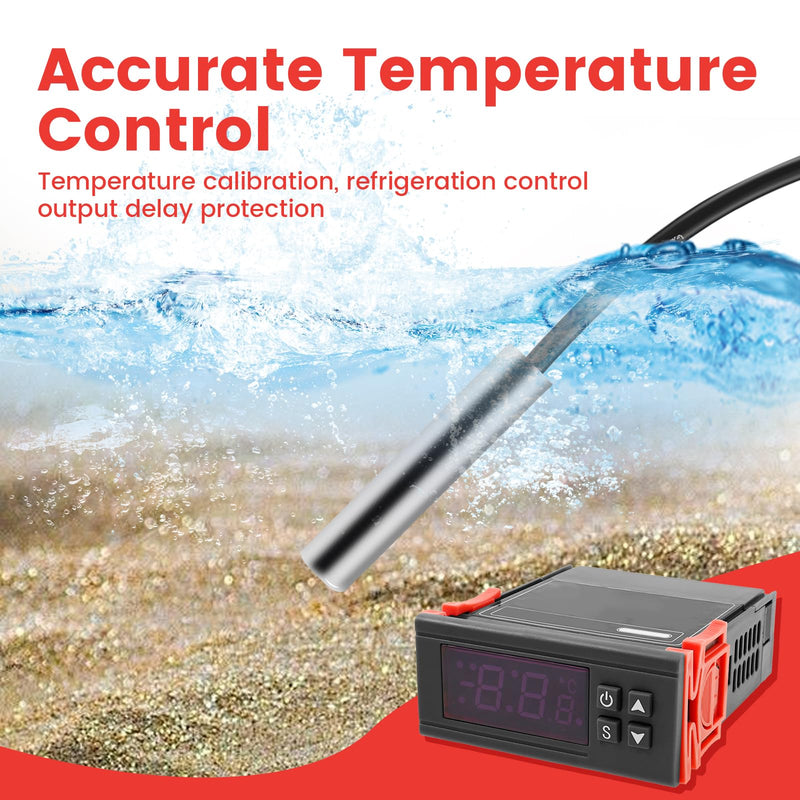 4PCS STC-1000 Digital Temperature Controller Thermostat with NTC Waterproof Sensor Probe – Dual Relay Heating & Cooling Control, ℃/℉ Display, AC 110V–220V 10A for Incubator Fridge 3D Printer Aquarium Grey