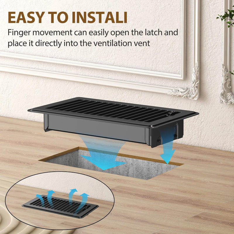 2x10 Floor Register, Floor Vent Covers 2 Pack, Steel Adjustable Air Supply Grille Register Vent Cover Grill for Sidewall and Floor, Vent Covers for Home Floor, Black 2X10 floor vent covers 2pack