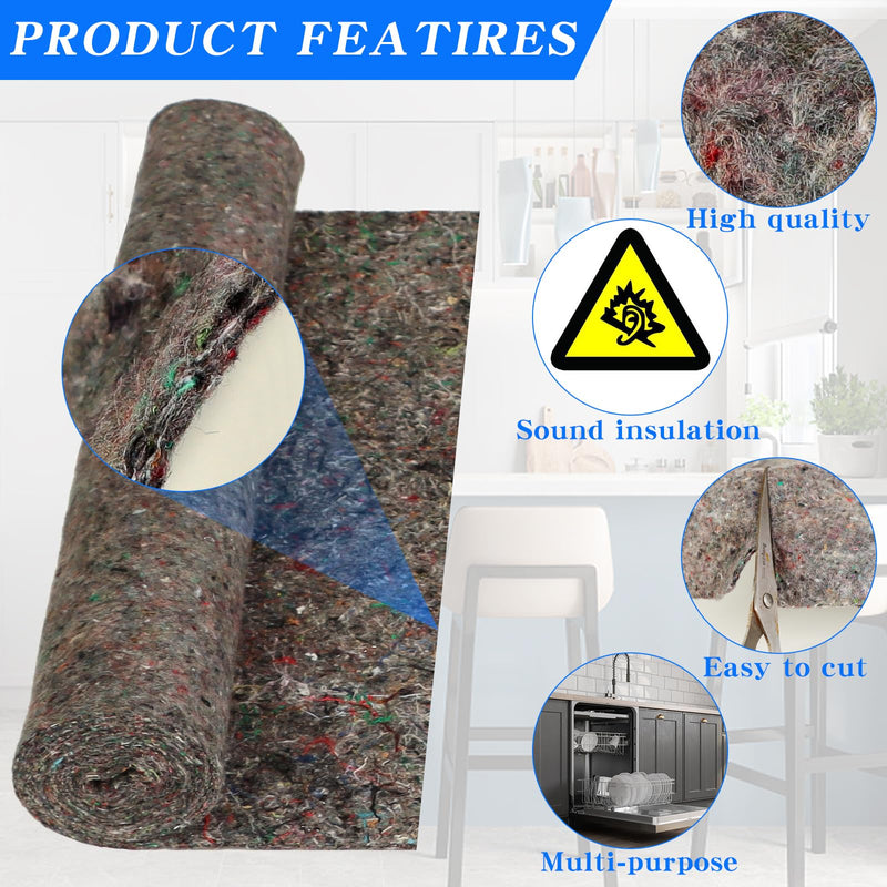 2Pcs Dishwasher Insulation Blanket Wall Insulation Pipe Insulation Blanket Sound Insulating Roll Cotton Blanket Insulation Blanket Wall Insulation Blanket (Grey, 16 x 60 Inches)