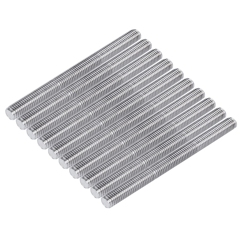 Pack of 10 M8 x 100mm Length 304 Stainless Steel Fully Threaded Rod Bar Studs Silver Tone