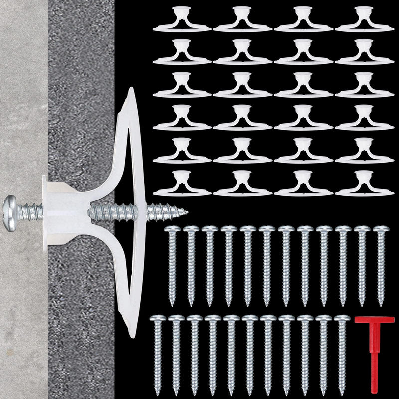 25 Sets Drywall Anchor Kit, Hollow Wall Anchors with Screws and Key, Plastic Hollow Wall Self Drilling Anchors, Expansion Screw Anchors for Drywall Ceiling Gypsum Plasterboard