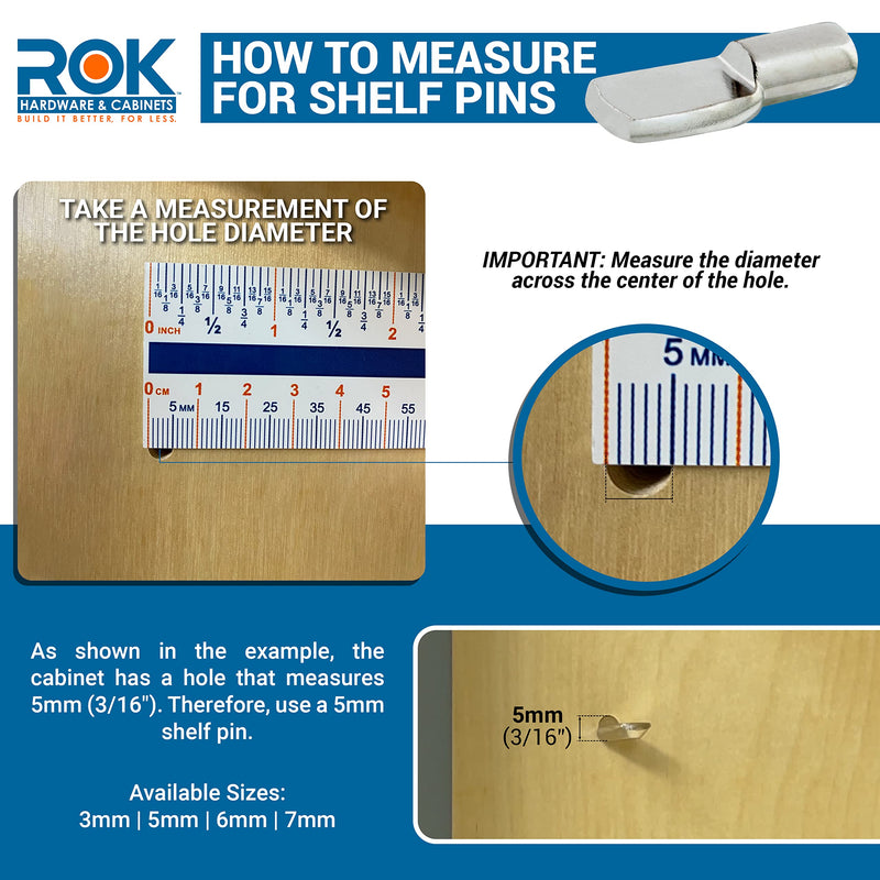 25 Pack Rok Tiny Size Heavy Duty 1/8" (3mm) Shelf Pin Spoon Shaped Cabinet Support Pegs Holder, Metal, Nickel Finish - ROKSP3N 25 3mm