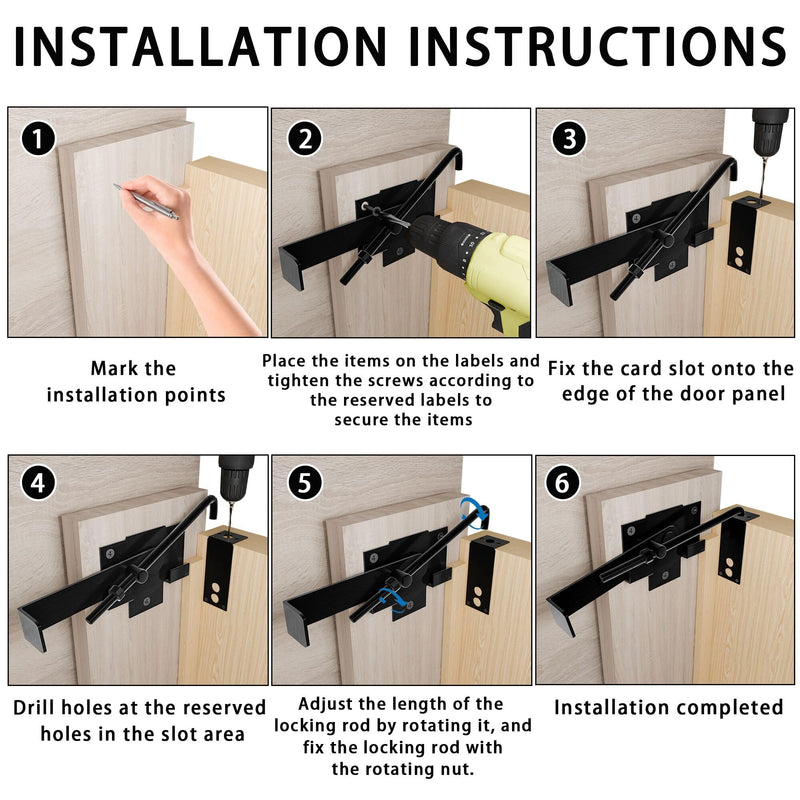 Pack of 2 Sliding Door Latch with Hook,Black Shed Door Cam Latch,Flip Action Door Lock,7in Lock Lever,for Farm Garden Courtyard Wooden Door,Pet Partition Door,Door Frame