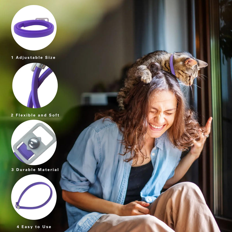 Simnice 4 Pack Calming Collar for Cats - Cat Pheromone Calming Collar Reduce Anxiety Stress for Pets, Long-Lasting Cat Calm Collars Adjustable Calm Collars for Cats Purple&Gray