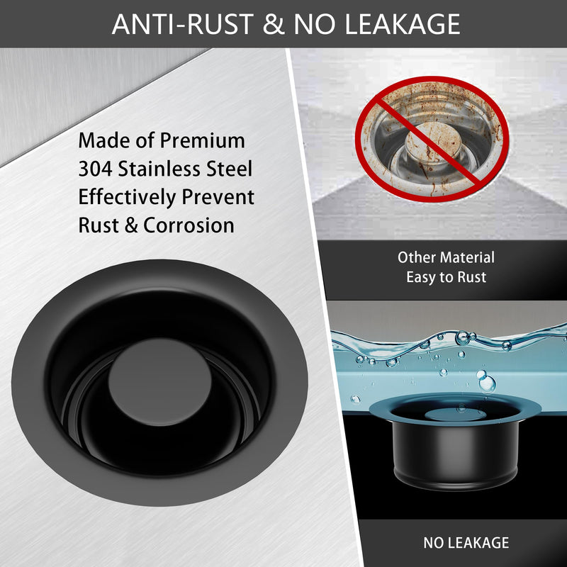 Kitchen Sink Garbage Disposal Flange and Stopper,Sink Drain Flange with Stopper for Garbage Disposal Stainless Steel Fit Universal 3-1/2 Inch Standard Sink Drain Opening Matte Black Height 1-3/4