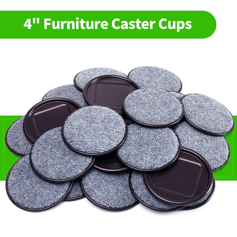4" Round Carpet Bottom Furniture Caster Cups, Reusable Furniture Sliders for Hardwood Floors, Felt Furniture Pads Coasters to Protect Tile or Laminate Floors from Scratches, Brown/Gray (12 Pack) 4 Inch, 12 Pack