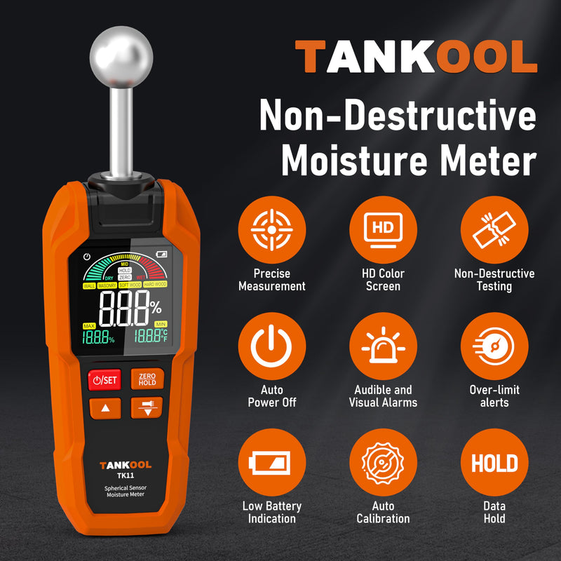 Pinless Moisture Meter with Ball Probe for Non-Destructive Area Scans for Walls & Drywall | Digital Moisture Detector,Measuring Depth 5-40mm Digital Moisture Meter Built-in Flashlight