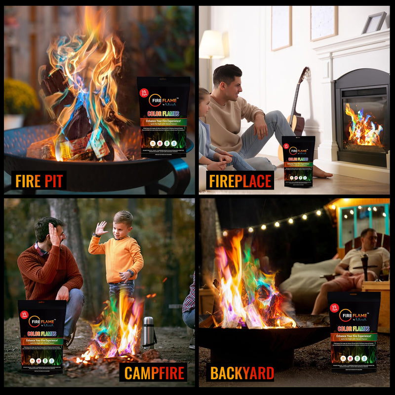 Fireflame Fire Color Changing Packets, Magic Colorful Fire Flames, 25 Pack