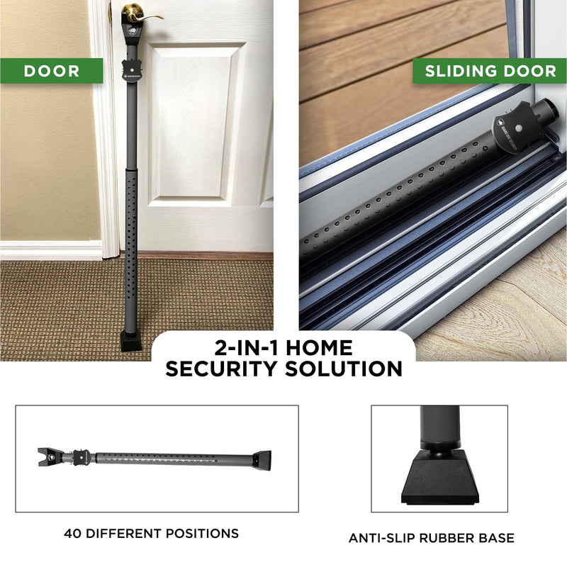 Adjustable Sliding Door Security Bar, Door Jammer 2-in-1 Adjustable Door Knob and Sliding Patio Door Stoppers Security with Alarm, 40 Different Adjustments by Guard Dog Security Black w/Alarm