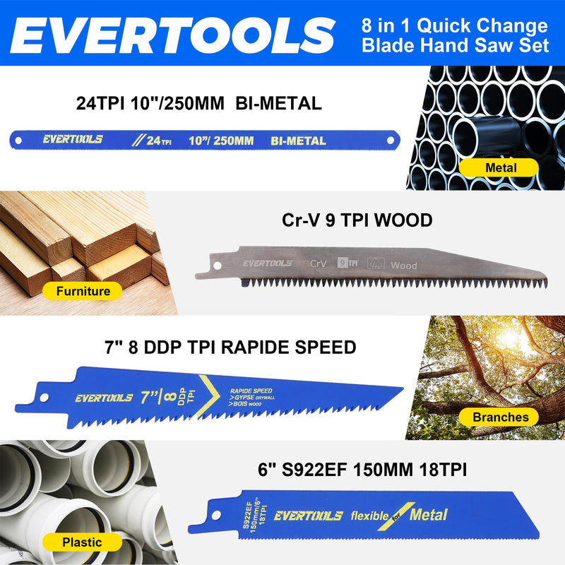 8-In-1 Multi Blades Hand Saw, Mini Blade Quick Change Mechanism, Drywall Cutter Saw, for Cutting Drywall, Sheetrock, Wood, Metal, Plastic, Plywood.