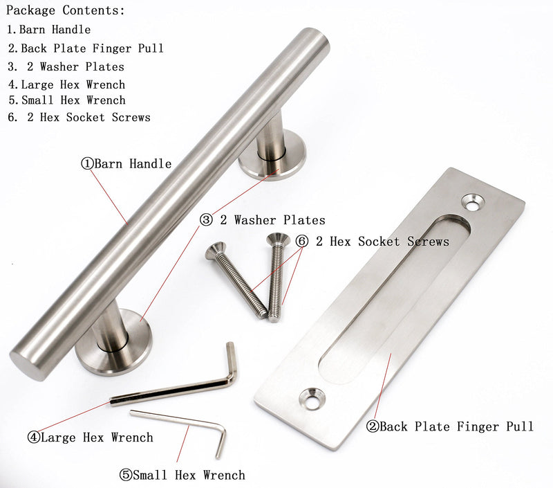 goldenwarm 12 in Sliding Barn Door Handle and Flush Pull Set-7 Inch Hole Centers Brushed Nickel Heavy Duty Hardware Stainless Steel, 1 Pack