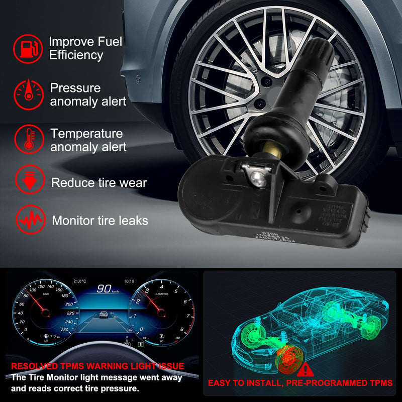 TPMS Sensor Compatible with Chevy Silverado GMC Sierra Cadillac Buick Pontiac Saturn Hummber Saab - 4 PCS Pre-programmed 315MHz Tire Pressure Monitoring Sensor, Replace#13586335 13598771 13598772 13586335