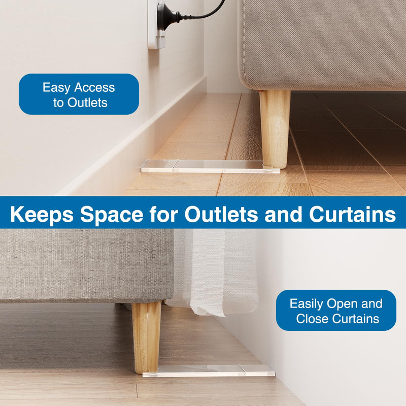 Clear Couch Wall Stopper, Couch Wall Spacer, Couch and Bed Stopper, Furniture Wall Spacer, Adjustable from 9" to 7", Protects Walls, Prevents Furniture from Sliding, Keeps Space for Outlets, (4 Pack)