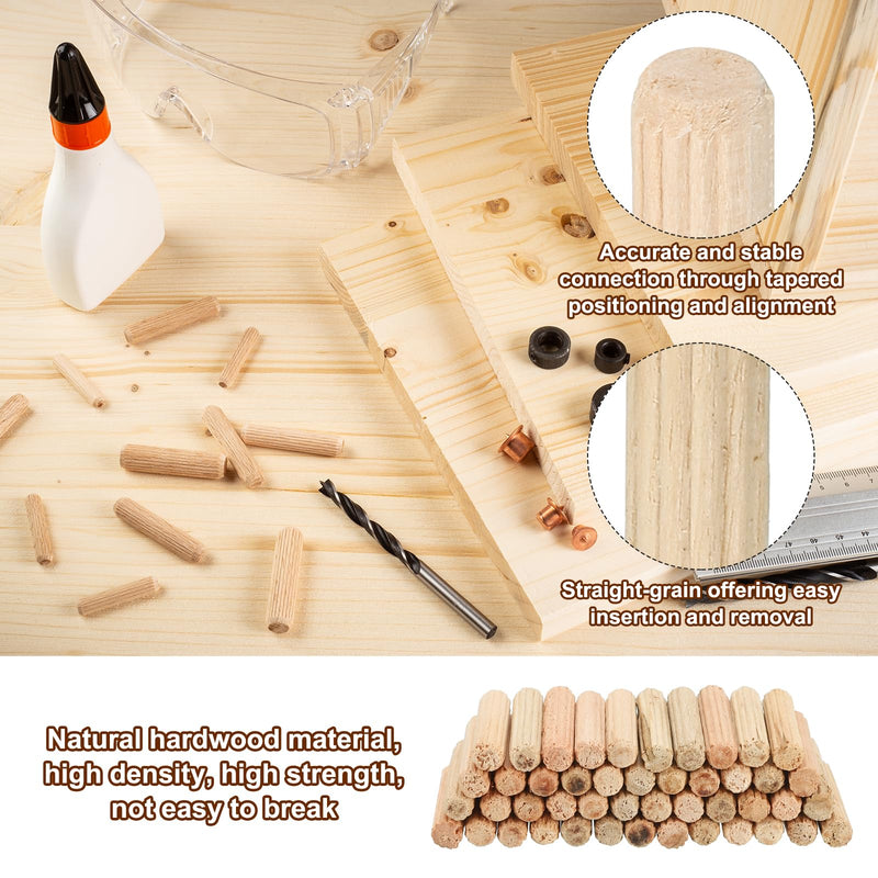 PATIKIL 3/16" x 31/32"(5 x 25mm) Wood Dowel Pins, 150 Pack Fluted Wooden Dowel Pin Straight Groove Rods for Furniture Door Art Crafts Projects 3/16" x 31/32"