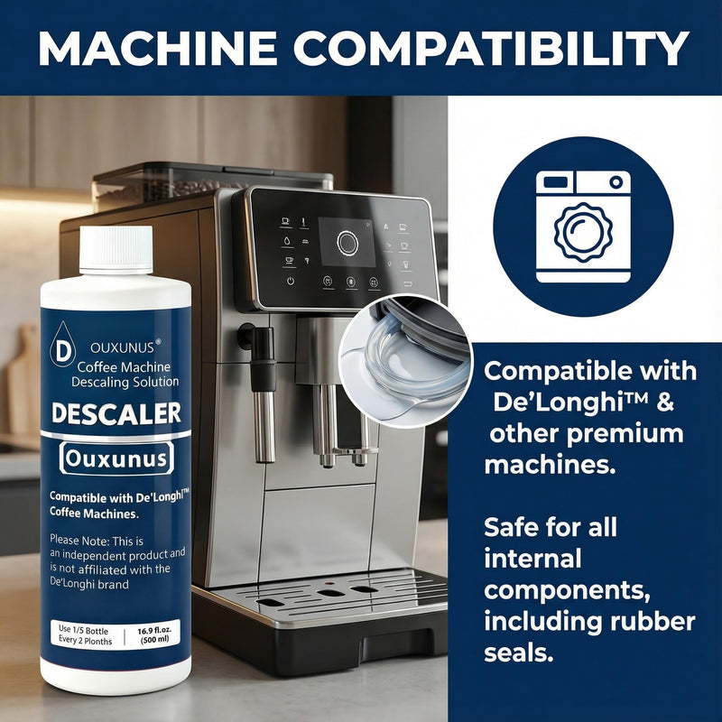 Descaling Solution for Coffee Machines, 500ml, Compatible with DeLonghi Fully Automatic Espresso Machines, Fits ECAM & ESAM Series, Powerful Limescale Remover,(5 Uses) 1