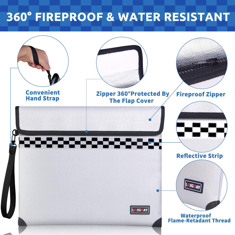 Upgraded Fireproof Document Bag - with 6200°F Heat Insulated, Fireproof Money Bag for Cashwith Fireproof Zipper, 9 Layers of Functional Materials, Water Fire Proof Bag Fireproof Bag (Silver, 13"x11") Silver 13"x11"
