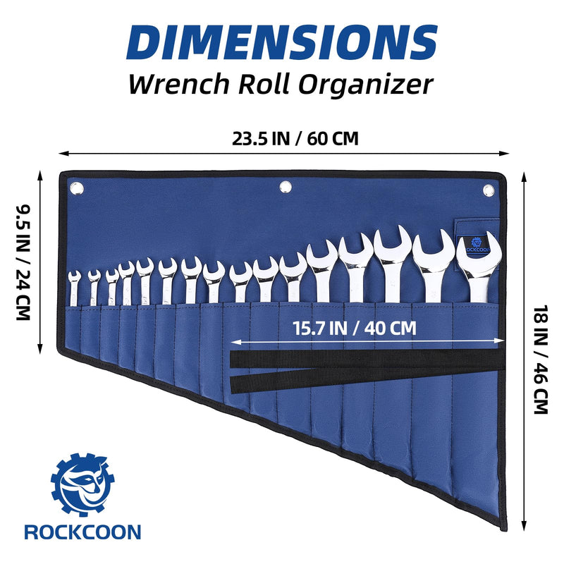 16 Pockets Wrench Roll Organizer, Rolled Tool Pouch Bag with Water Proof Oxford Cloth, Blue