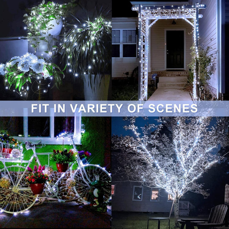 JMEXSUSS 2 Pack Solar String Lights Outdoor Waterproof, Each 33FT 100 LED White Solar Fairy Lights, 8 Modes Solar Lights for Outside Yard Tree Patio Garden Wedding Christmas Decorations 2 Packs
