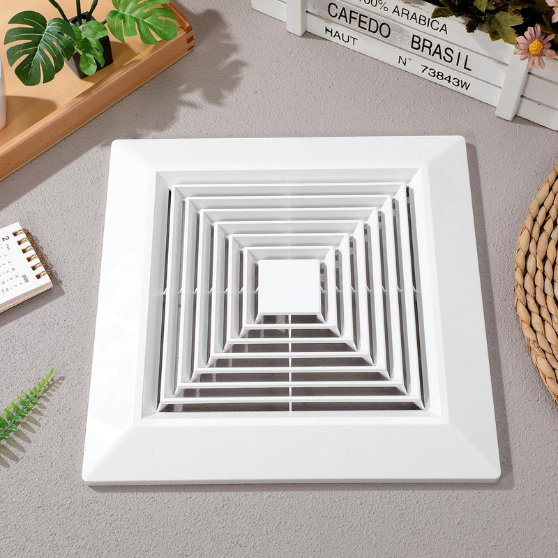White Square Bathroom Exhaust Fan Cover with Spring, 10. 5" x10. 5" Ceiling/wall Mounted Grille, Replacement Parts for Old Damaged Fan Covers, Air Diffuser Ventilation Hood 10.5x10.5 inch