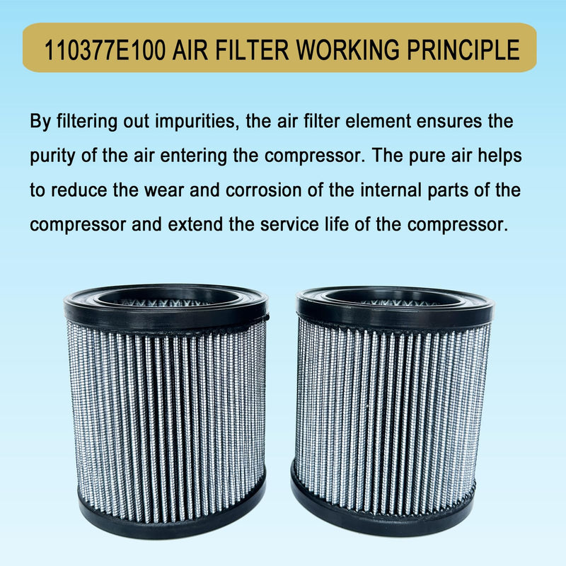 2 Pcs 110377E100 Air Filter Compatible with Quincy Air Compressor, Replace 110377E904 32165466 32012957 P5051A 1R417 Air Filter Element Replacement Part
