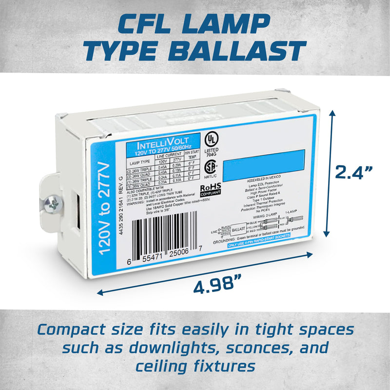 OHLECTRIC Replacement for ICF-2S26-H1-LD Compact Fluorescent Ballast (2 Pack) | Programmed Start Electronic Ballast, 120/277 Volt