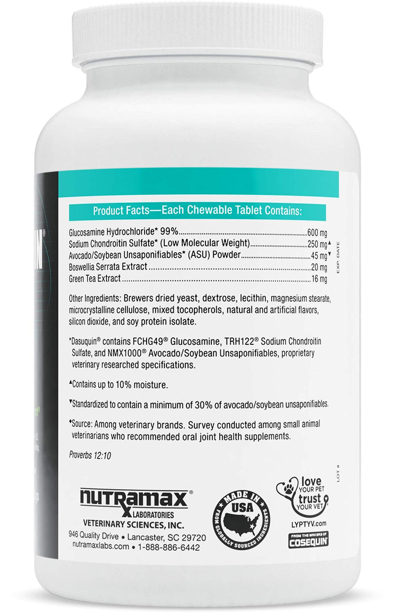 Nutramax Dasuquin Joint Health Supplement for Small to Medium Dogs - With Glucosamine, Chondroitin, ASU, Boswellia Serrata Extract, Green Tea Extract, 150 Chewable Tablets - PawsPlanet Australia