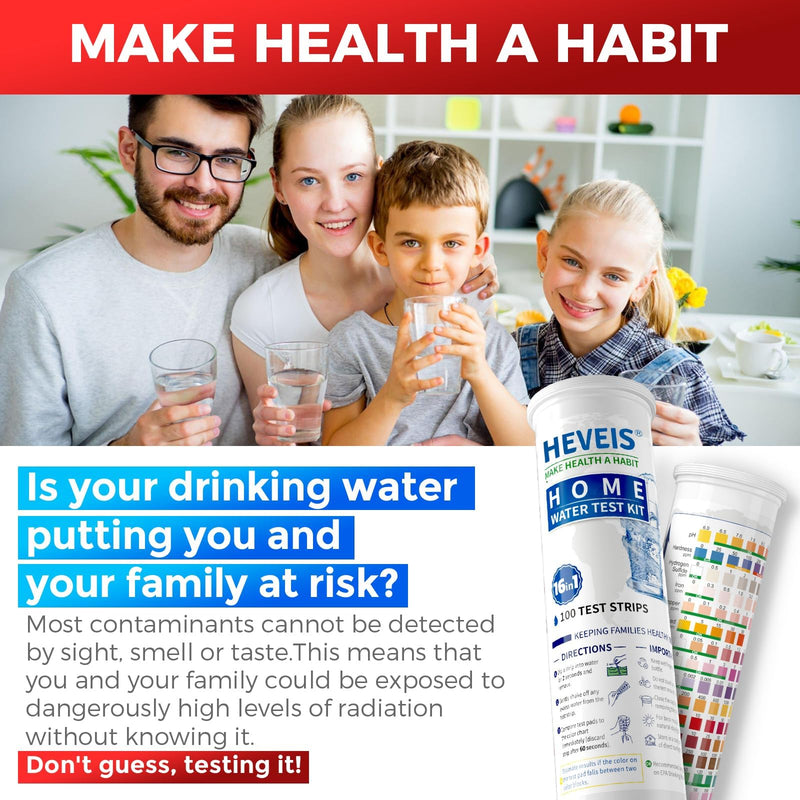 17 in 1 Home Drinking Water Testing Kit - 100 Strips + 4 Bacteria Tests - Tap and Well Water Test Kit, Easy to Test and Read for Hardness, Lead, Iron, Fluoride, pH, Copper, Bacteria and More Blue