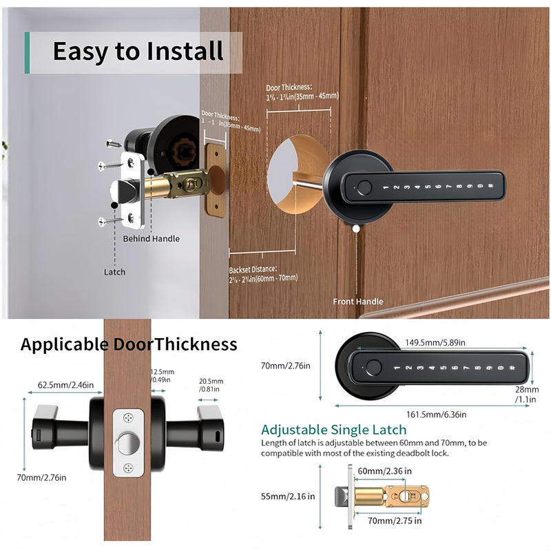 Smart Fingerprint Door Knob,Biometric Fingerprint Door Lock,Keyless Entry Door Lock with Handle,Thumbprint Code Door Locks for Rental, Bedroom, Office and Hotel