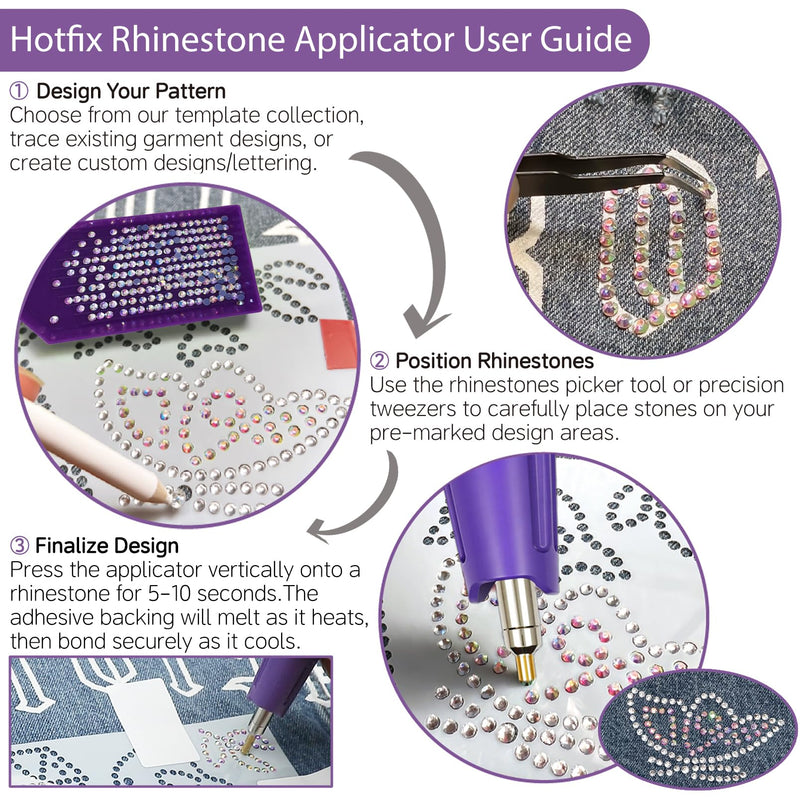 Hotfix Rhinestones Applicator Kit Set 4500 Pcs Crystals (White/AB/Multi-Color) - Bedazzler DIY Craft Includes 19 Pattern Templates, Tweezers, Brush, Storage Bag - for Clothes, Fabric, Jeans (Purple) Purple